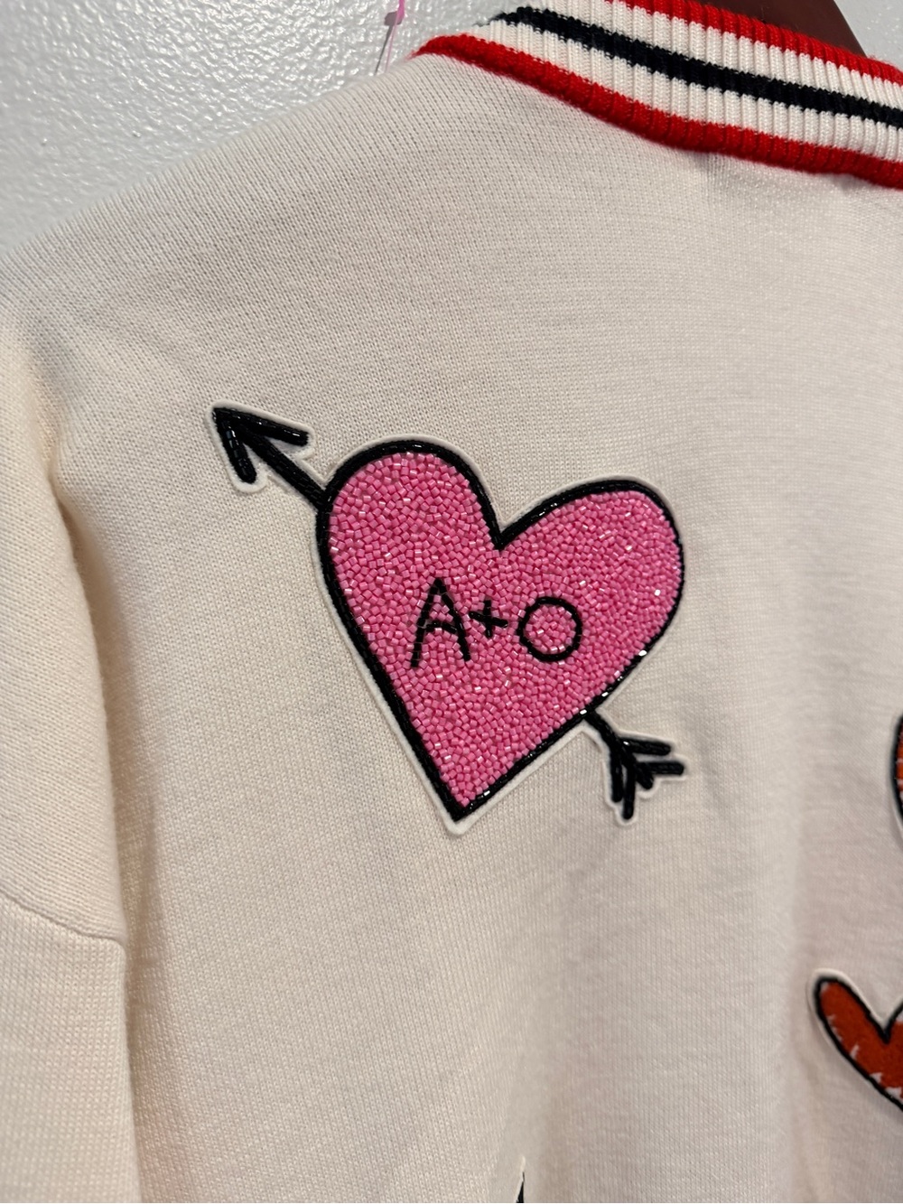 Alice & Olivia Graphic Cardigan Sweater with Red Trim - Picture 7 of 7